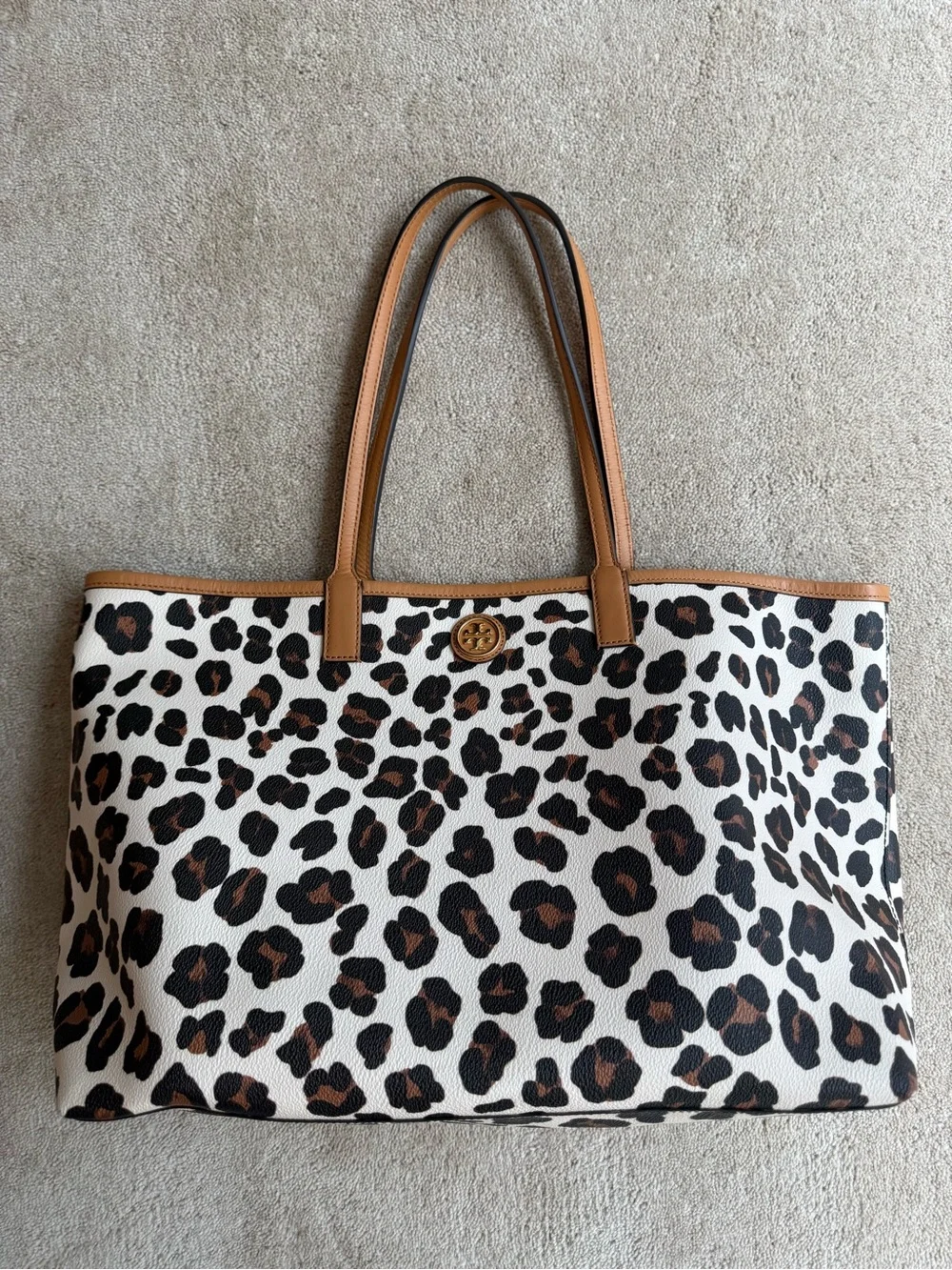 Tory Burch Leopard-Print Canvas Tote with Tan Trim